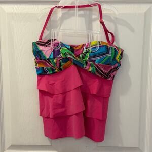 Hula Moon by Jam's World hot‎ pink retro print top tankini bathing suit top M